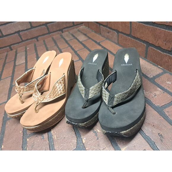 Volatile Women's Island Wedge Sandal Size 10 Black And Tan 2 Pairs - Picture 1 of 4